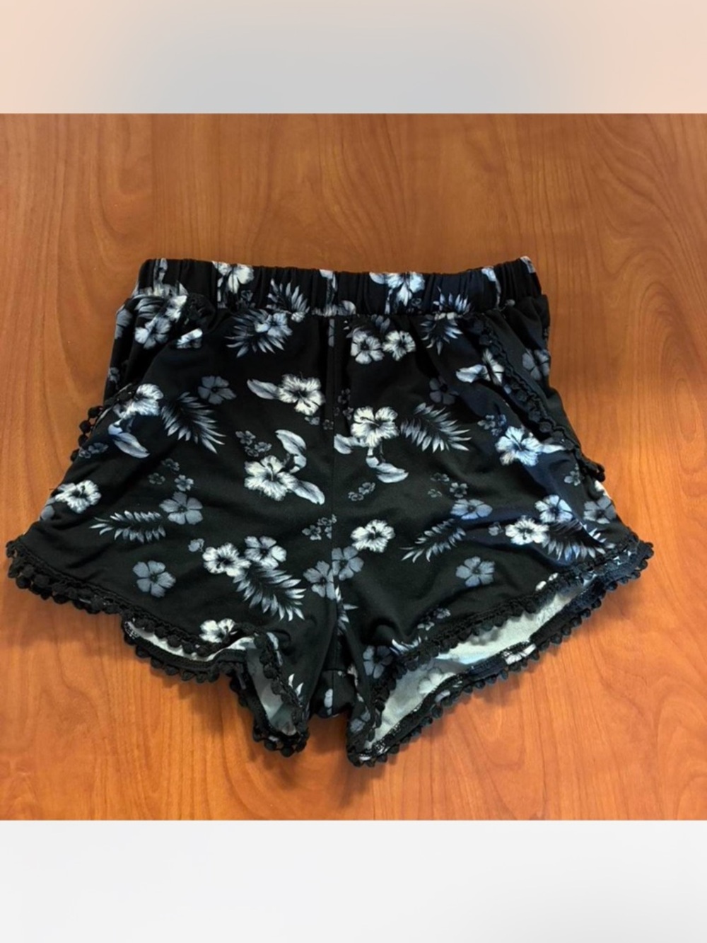 Black Floral Lace-Trim Soft Shorts